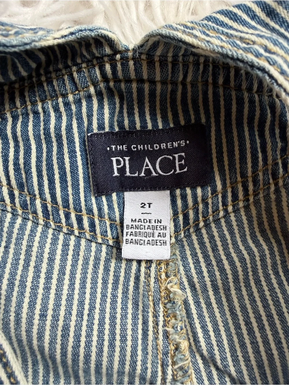 Striped Denim Overalls Shortall with Green Patches